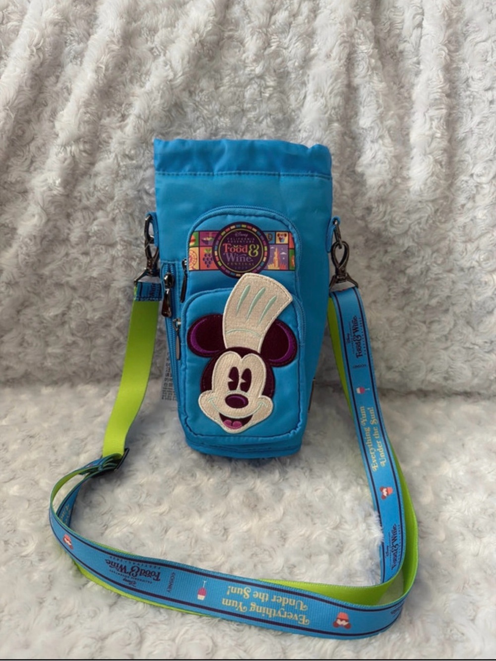 Disney Turquoise Mickey Chef Crossbody Bottle Holder with Green Strap